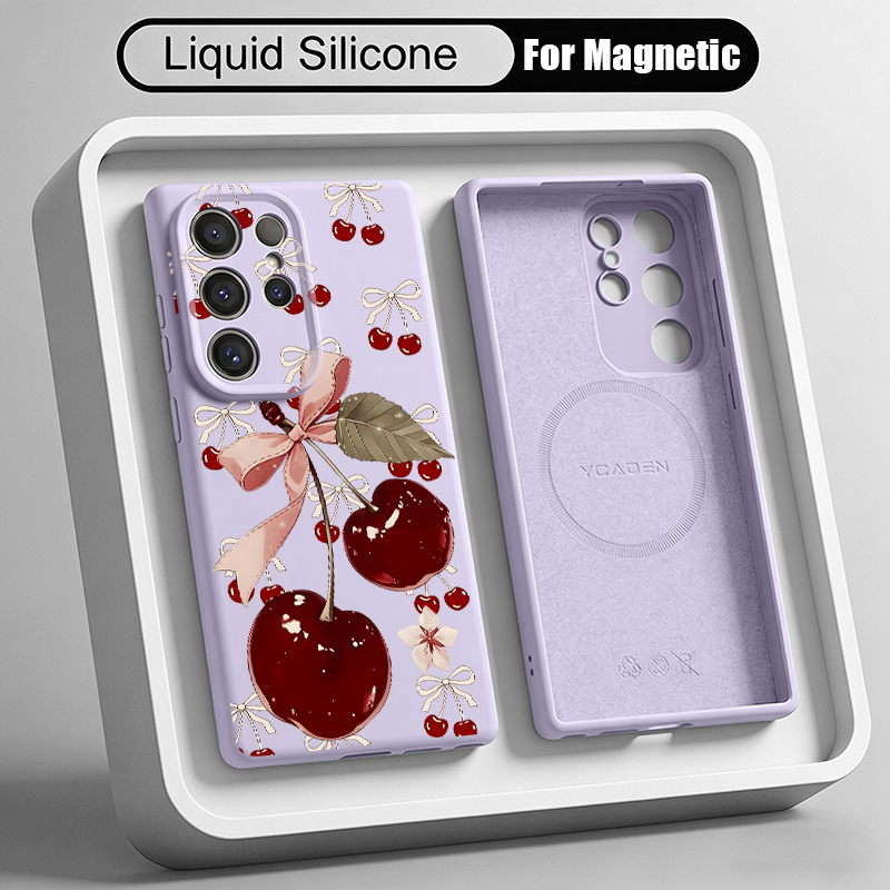 Cherry Pattern Liquid Silicone - Liquid Silicone Magnetic Phone Case review and price